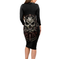 Unveiling the Mechanical Skull Long Sleeve Bodycon Dress Cybernetic Enigma - Wonder Print Shop