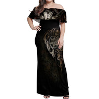Unveiling the Mechanical Skull Off Shoulder Maxi Dress Cybernetic Enigma - Wonder Print Shop