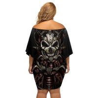 Unveiling the Mechanical Skull Off Shoulder Short Dress Cybernetic Enigma - Wonder Print Shop