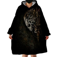 Unveiling the Mechanical Skull Wearable Blanket Hoodie Cybernetic Enigma - Wonder Print Shop