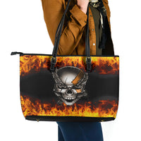 Metal Skull Leather Tote Bag Infernal Chains in Fiery Abyss - Wonder Print Shop