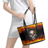 Metal Skull Leather Tote Bag Infernal Chains in Fiery Abyss - Wonder Print Shop