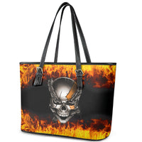 Metal Skull Leather Tote Bag Infernal Chains in Fiery Abyss - Wonder Print Shop