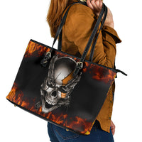Metal Skull Leather Tote Bag Infernal Chains in Fiery Abyss - Wonder Print Shop