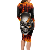 Metal Skull Long Sleeve Bodycon Dress Infernal Chains in Fiery Abyss - Wonder Print Shop