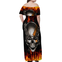 Metal Skull Off Shoulder Maxi Dress Infernal Chains in Fiery Abyss - Wonder Print Shop