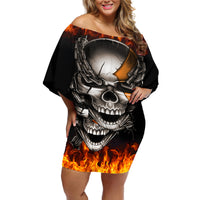 Metal Skull Off Shoulder Short Dress Infernal Chains in Fiery Abyss - Wonder Print Shop