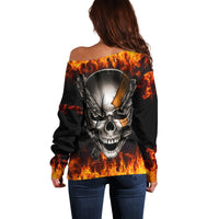 Metal Skull Off Shoulder Sweater Infernal Chains in Fiery Abyss - Wonder Print Shop
