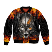 Metal Skull Sleeve Zip Bomber Jacket Infernal Chains in Fiery Abyss - Wonder Print Shop