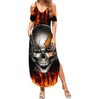 Metal Skull Summer Maxi Dress Infernal Chains in Fiery Abyss - Wonder Print Shop