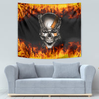 Metal Skull Tapestry Infernal Chains in Fiery Abyss - Wonder Print Shop