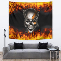 Metal Skull Tapestry Infernal Chains in Fiery Abyss - Wonder Print Shop