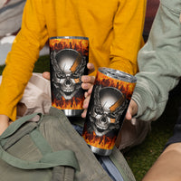 Metal Skull Tumbler Cup Infernal Chains in Fiery Abyss - Wonder Print Shop