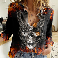 Metal Skull Women Casual Shirt Infernal Chains in Fiery Abyss - Wonder Print Shop