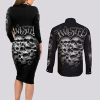 Skull Couples Matching Long Sleeve Bodycon Dress and Long Sleeve Button Shirts Twisted Head Skull - Wonder Print Shop