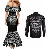 Skull Couples Matching Mermaid Dress and Long Sleeve Button Shirts Twisted Head Skull DT01
