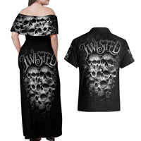 Skull Couples Matching Off Shoulder Maxi Dress and Hawaiian Shirt Twisted Head Skull - Wonder Print Shop