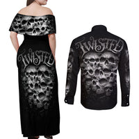 Skull Couples Matching Off Shoulder Maxi Dress and Long Sleeve Button Shirts Twisted Head Skull - Wonder Print Shop
