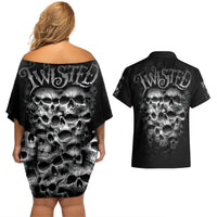 Skull Couples Matching Off Shoulder Short Dress and Hawaiian Shirt Twisted Head Skull - Wonder Print Shop
