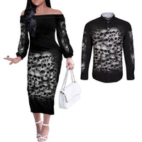 Skull Couples Matching Off The Shoulder Long Sleeve Dress and Long Sleeve Button Shirts Twisted Head Skull DT01
