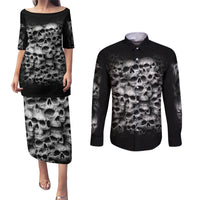 Skull Couples Matching Puletasi Dress and Long Sleeve Button Shirts Twisted Head Skull - Wonder Print Shop