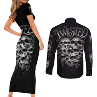 Skull Couples Matching Short Sleeve Bodycon Dress and Long Sleeve Button Shirts Twisted Head Skull - Wonder Print Shop