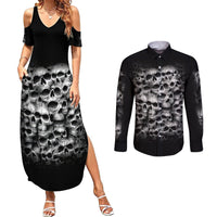 Skull Couples Matching Summer Maxi Dress and Long Sleeve Button Shirts Twisted Head Skull - Wonder Print Shop
