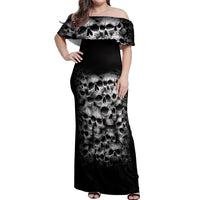 Skull Off Shoulder Maxi Dress Twisted Head Skull - Wonder Print Shop