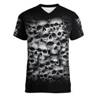 Skull Women V Neck T Shirt Twisted Head Skull - Wonder Print Shop