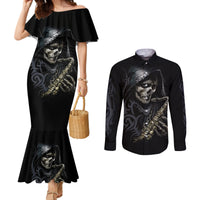 Skull Couples Matching Mermaid Dress and Long Sleeve Button Shirts Musician Of Death DT01
