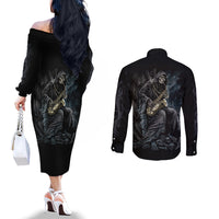 Skull Couples Matching Off The Shoulder Long Sleeve Dress and Long Sleeve Button Shirts Musician Of Death DT01