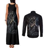 Skull Couples Matching Tank Maxi Dress and Long Sleeve Button Shirts Musician Of Death - Wonder Print Shop