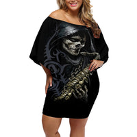 Skull Off Shoulder Short Dress Musician Of Death - Wonder Print Shop