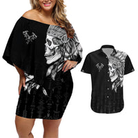 Skull Couples Matching Off Shoulder Short Dress and Hawaiian Shirt Chief Skeleton - Wonder Print Shop