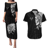 Skull Couples Matching Puletasi Dress and Hawaiian Shirt Chief Skeleton - Wonder Print Shop