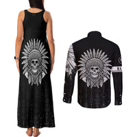 Skull Couples Matching Tank Maxi Dress and Long Sleeve Button Shirts Chief Skeleton - Wonder Print Shop