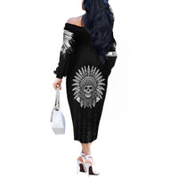 Skull Off The Shoulder Long Sleeve Dress Chief Skeleton - Wonder Print Shop