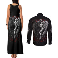 Skull Couples Matching Tank Maxi Dress and Long Sleeve Button Shirts Death Angel In Love - Wonder Print Shop