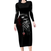 Skull Long Sleeve Bodycon Dress Death Angel In Love - Wonder Print Shop