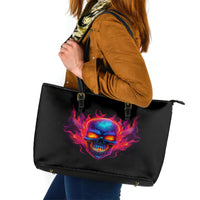 Skull Leather Tote Bag Purple Skull Fire - Wonder Print Shop