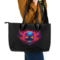 Skull Leather Tote Bag Purple Skull Fire - Wonder Print Shop
