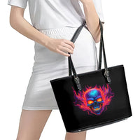 Skull Leather Tote Bag Purple Skull Fire - Wonder Print Shop