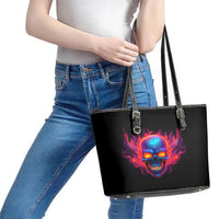Skull Leather Tote Bag Purple Skull Fire - Wonder Print Shop