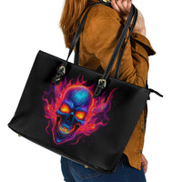 Skull Leather Tote Bag Purple Skull Fire - Wonder Print Shop
