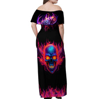Skull Off Shoulder Maxi Dress Purple Skull Fire - Wonder Print Shop