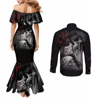 Skull Couples Matching Mermaid Dress and Long Sleeve Button Shirts Death Angel And Da de Muertos Girl DT01