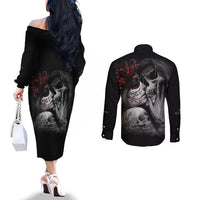 Skull Couples Matching Off The Shoulder Long Sleeve Dress and Long Sleeve Button Shirts Death Angel And Da de Muertos Girl DT01