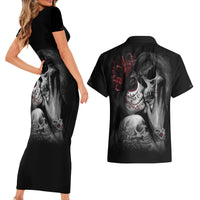 Skull Couples Matching Short Sleeve Bodycon Dress and Hawaiian Shirt Death Angel And Da de Muertos Girl - Wonder Print Shop