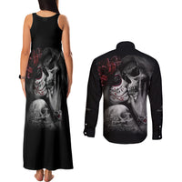 Skull Couples Matching Tank Maxi Dress and Long Sleeve Button Shirts Death Angel And Da de Muertos Girl - Wonder Print Shop