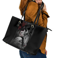 Skull Leather Tote Bag Death Angel And Da de Muertos Girl - Wonder Print Shop